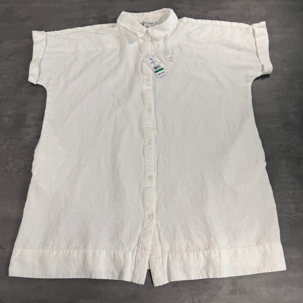 Tommy Bahama Boyfriend Textured Shirt Womens L White Linen‎ Blend Short Sleeve